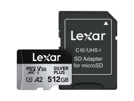 Lexar Silver Plus Micro SD Card 512 GB, Up to 205 MB/s Read Speed, 150 MB/s Write Speed LMSSIPL512G-BNANG